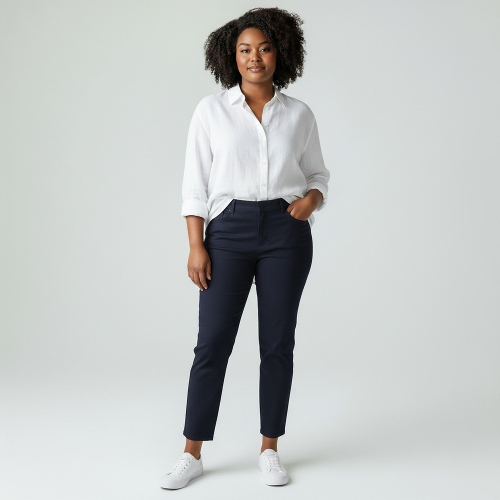 Zara - Navy Blue Mid Rise Ankle Crop Pant - Size Small
